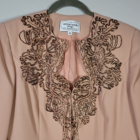 Vintage Victor Costa Sequin Blazer Jacket 10 Pink Formal Occasion Designer Gala - Picture 2 of 12